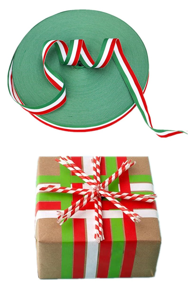 Zhiheng Red White and Green Grosgrain Stripes Ribbon Italian Flag Patriotic Ribbon Belt for Christmas Holiday Party Decoration 50 Yards - Image 5